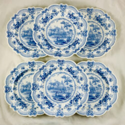 British Theme 'Royal Sketches' Blue Transferware Dinner Plates, set/6 - SOLD